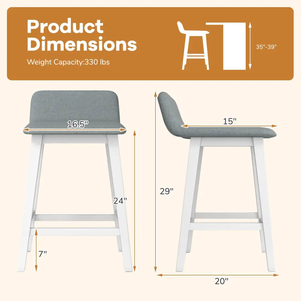 24 Inch Counter Height Bar Stools Set of 2 with Low Back-White Costway