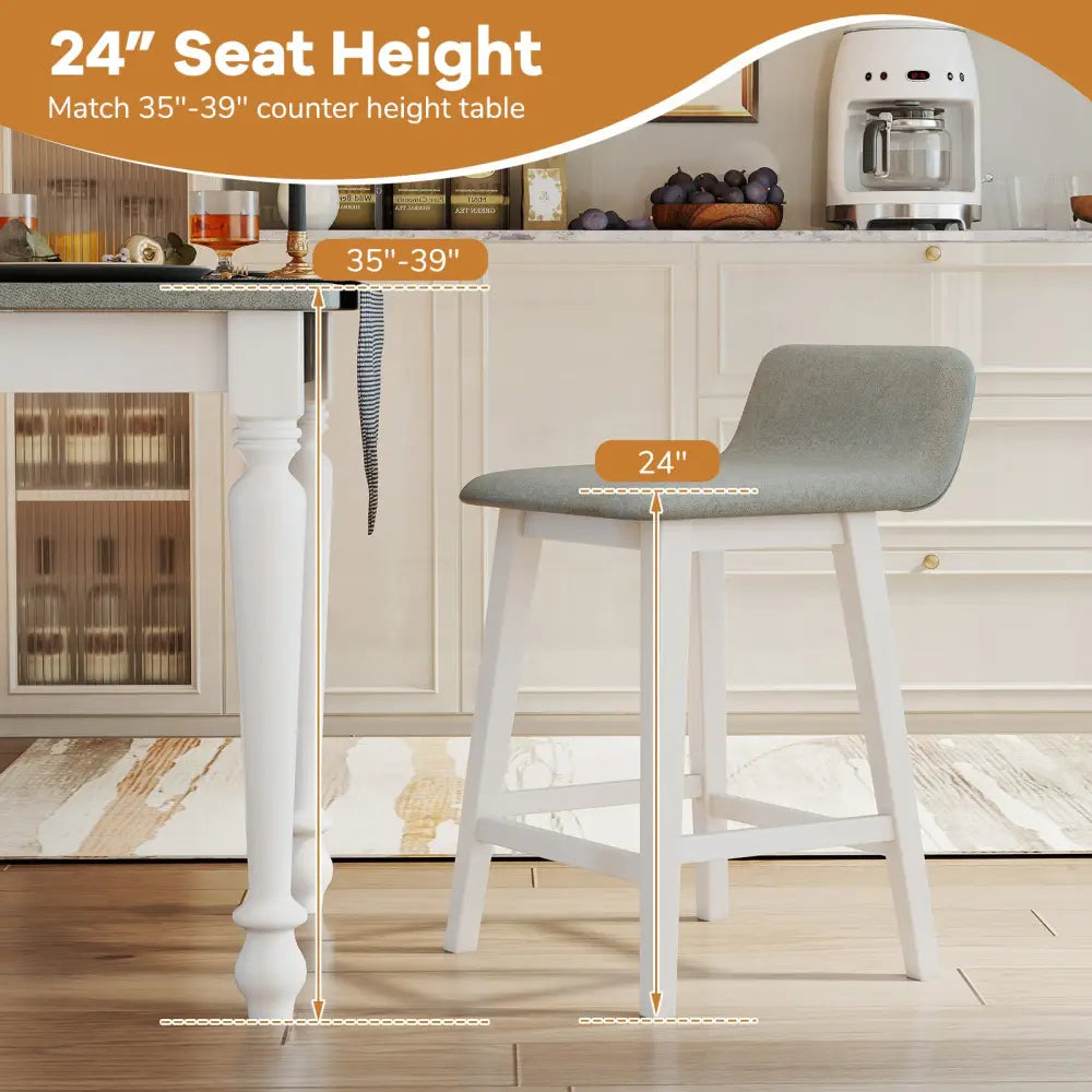 24 Inch Counter Height Bar Stools Set of 2 with Low Back-White - White - Bar Stools