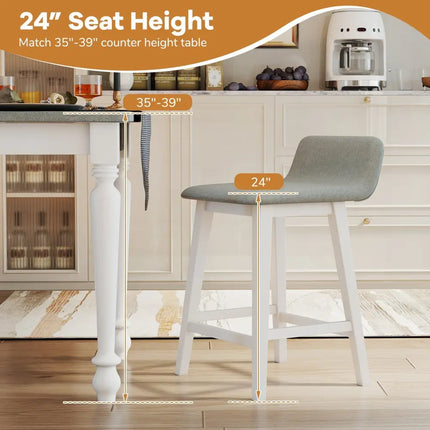24 Inch Counter Height Bar Stools Set of 2 with Low Back-White Costway