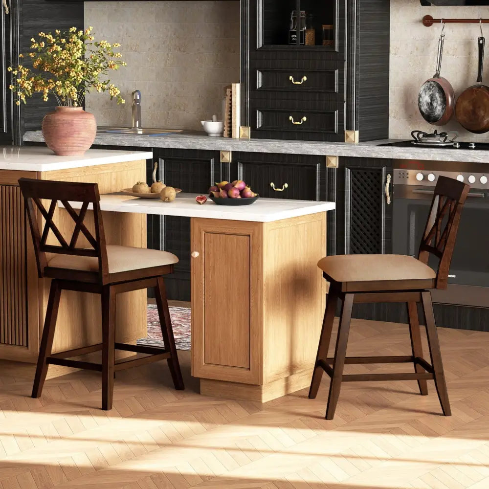 24 Inch Counter Height Barstools Set of 2 with Backrest and Seat Cushion-24 Inch Costway