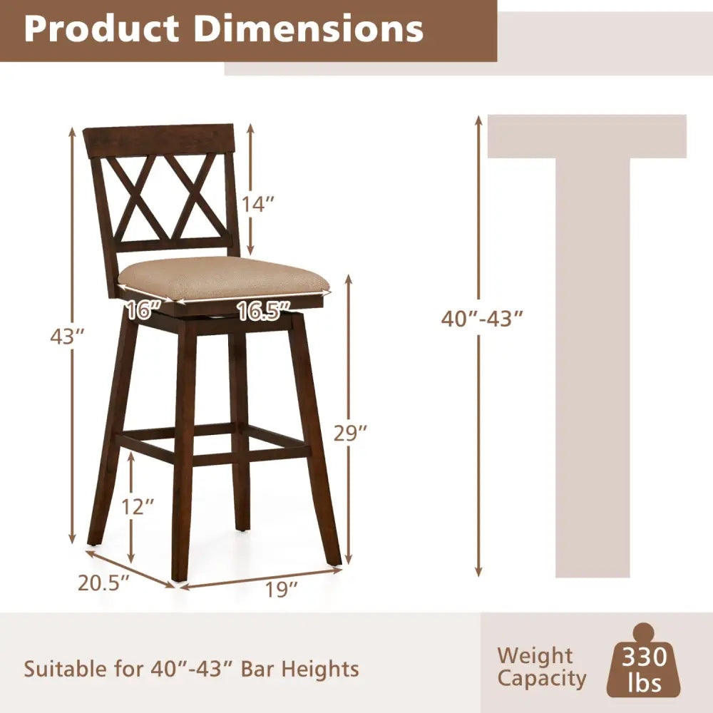 24 Inch Counter Height Barstools Set of 2 with Backrest and Seat Cushion-29 inch Costway