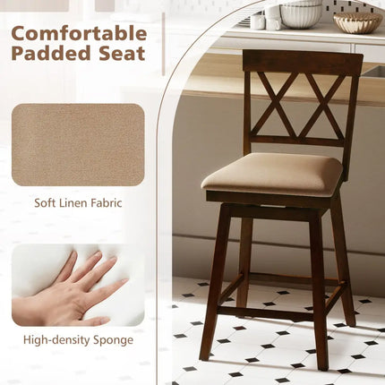 24 Inch Counter Height Barstools Set of 2 with Backrest and Seat Cushion-24 Inch Costway