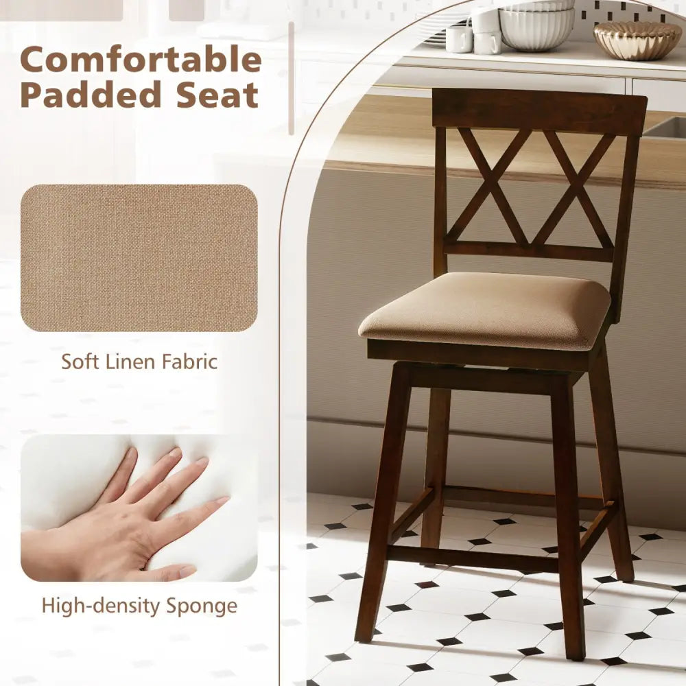 24 Inch Counter Height Barstools Set of 2 with Backrest and Seat Cushion-24 Inch Costway