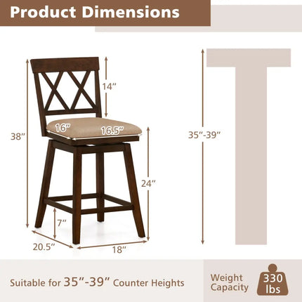 24 Inch Counter Height Barstools Set of 4 with Backrest and Upholstered Seat Cushion-24 Inch Costway