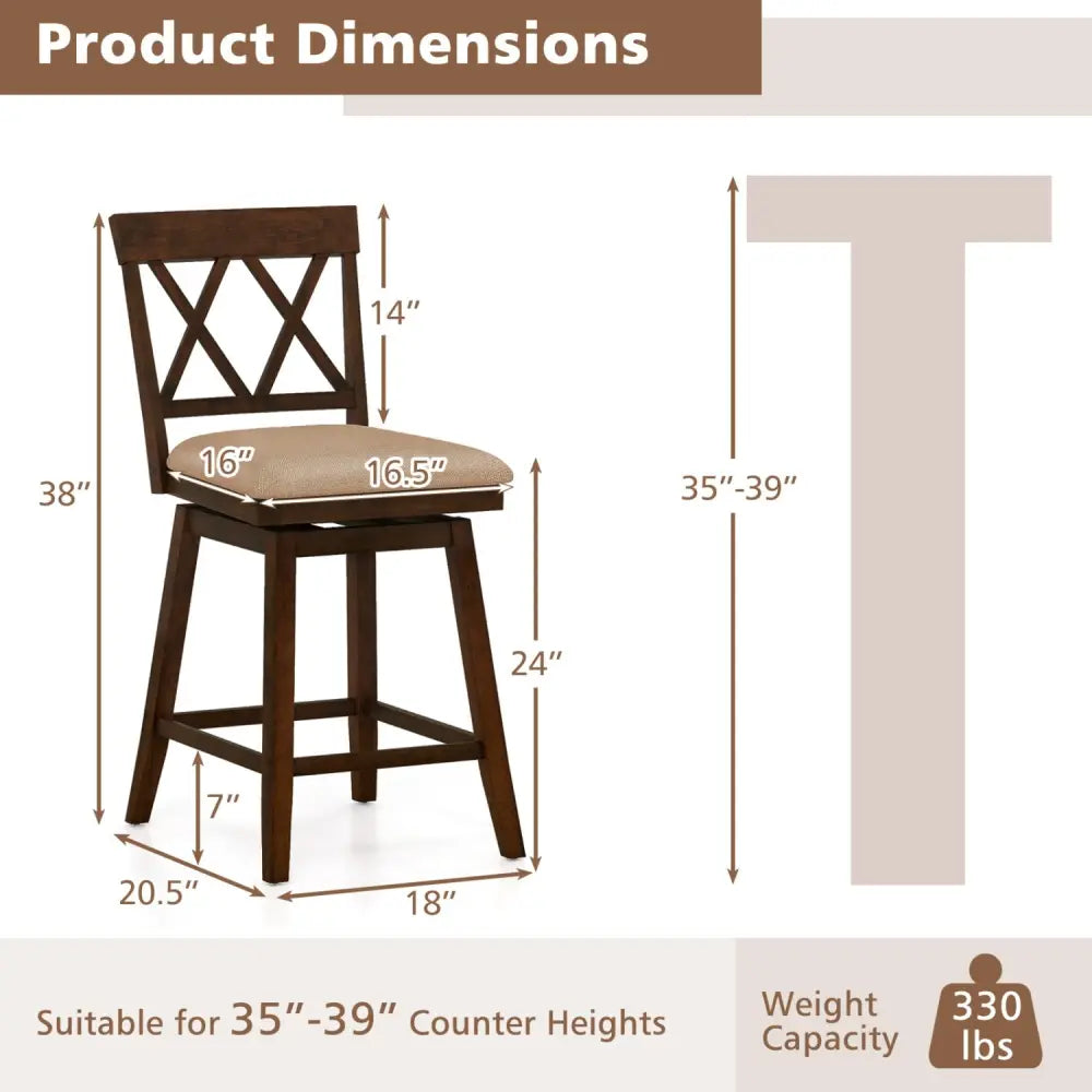 24 Inch Counter Height Barstools Set of 4 with Backrest and Upholstered Seat Cushion-24 Inch Costway