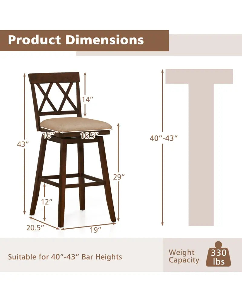 24 Inch Counter Height Barstools Set of 4 with Backrest and Upholstered Seat Cushion-29 inch - Bar Stools