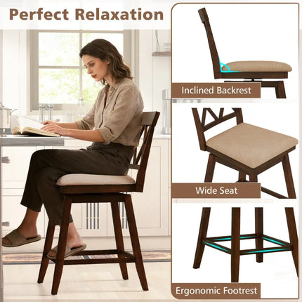 24 Inch Counter Height Barstools Set of 4 with Backrest and Upholstered Seat Cushion-24 Inch Costway