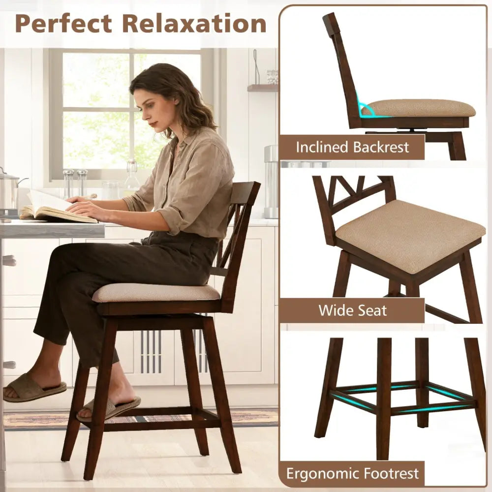 24 Inch Counter Height Barstools Set of 4 with Backrest and Upholstered Seat Cushion-24 Inch Costway