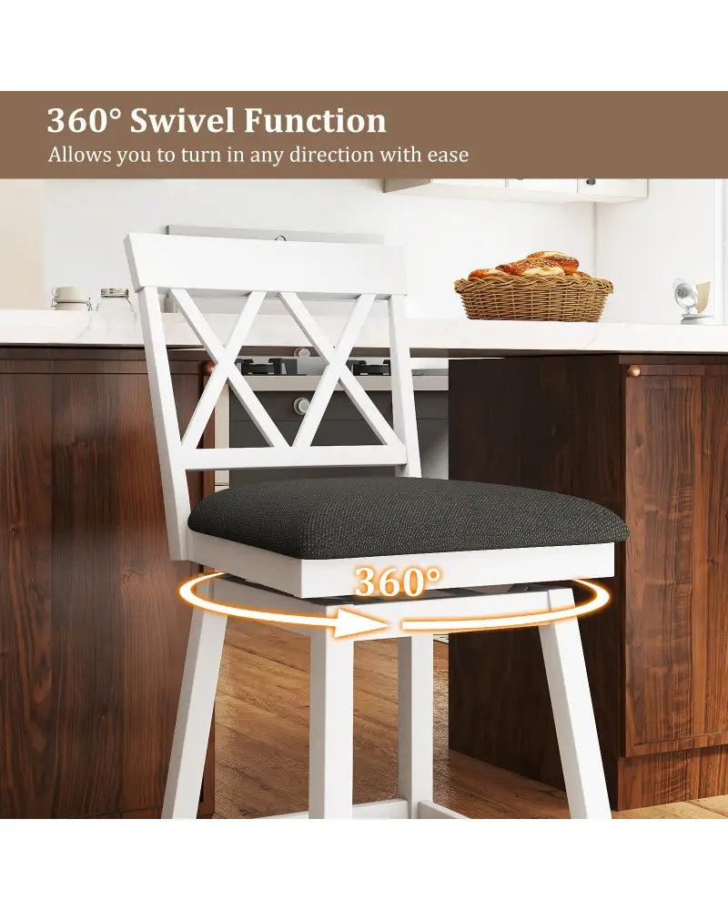 24 Inch Counter Height Barstools with Backrest and Upholstered Seat Cushion for Kitchen Dining Room-24 Inch - White