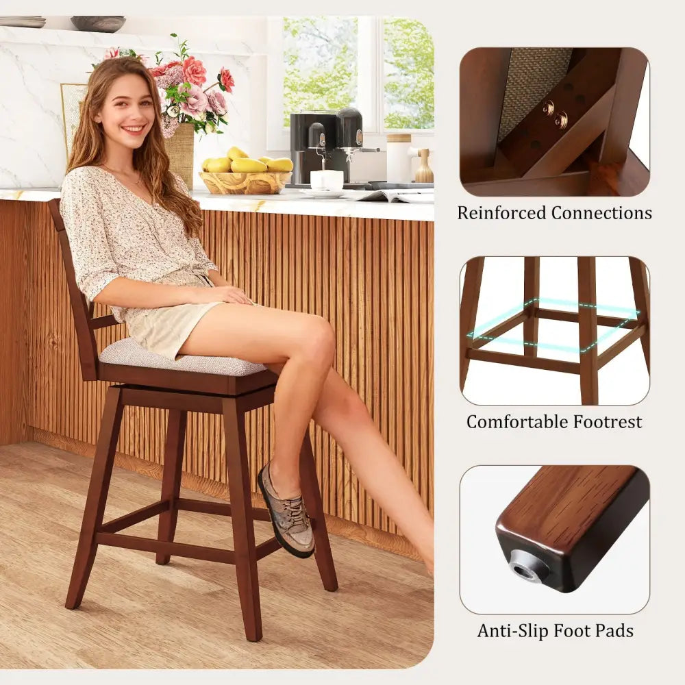 24 Inch Counter Height Barstools with Backrest and Upholstered Seat Cushion for Kitchen Dining Room-24 Inch Costway