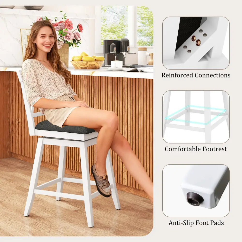 24 Inch Counter Height Barstools with Backrest and Upholstered Seat Cushion for Kitchen Dining Room-24 Inch Costway