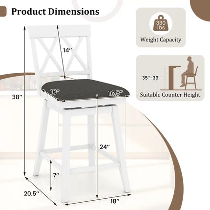 24 Inch Counter Height Barstools with Backrest and Upholstered Seat Cushion for Kitchen Dining Room-24 Inch Costway