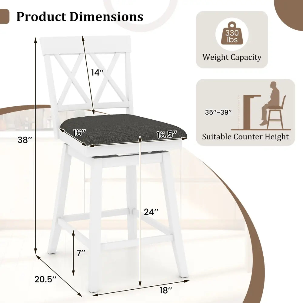 24 Inch Counter Height Barstools with Backrest and Upholstered Seat Cushion for Kitchen Dining Room-24 Inch Costway