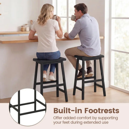 24 Inch Counter Height Stools Solid Wood Saddle Bar Stools Set of 2-Black - Black - Bar Stools