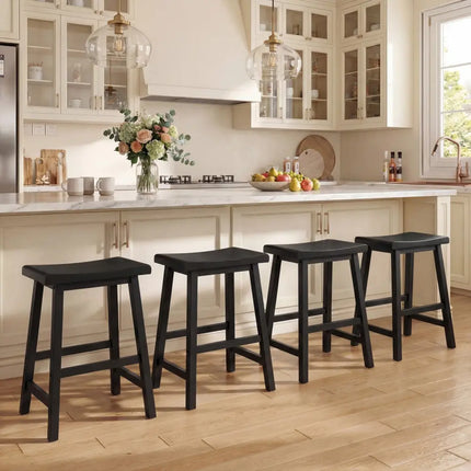 24 Inch Counter Height Stools Solid Wood Saddle Bar Stools Set of 2-Black - Black - Bar Stools