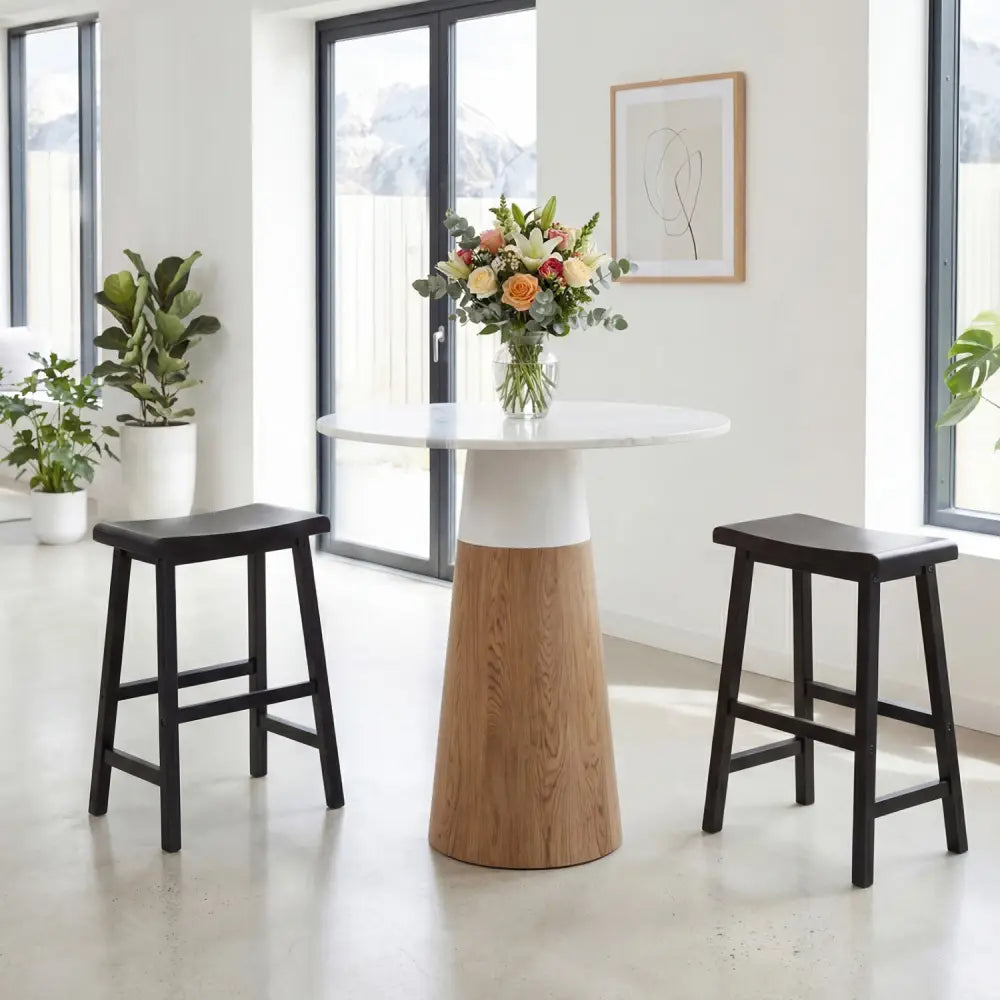 24 Inch Counter Height Stools Solid Wood Saddle Bar Stools Set of 2-Black - Black - Bar Stools