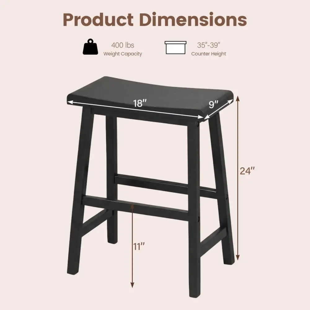24 Inch Counter Height Stools Solid Wood Saddle Bar Stools Set of 2-Black - Black - Bar Stools