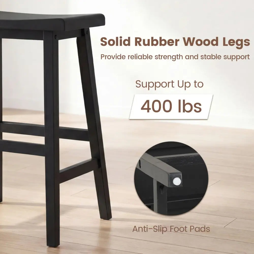 24 Inch Counter Height Stools Solid Wood Saddle Bar Stools Set of 2-Black - Black - Bar Stools