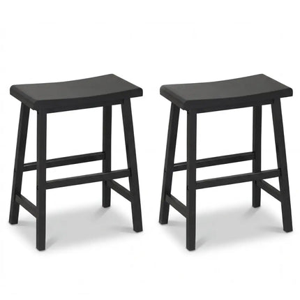 24 Inch Counter Height Stools Solid Wood Saddle Bar Stools Set of 2-Black - Black - Bar Stools