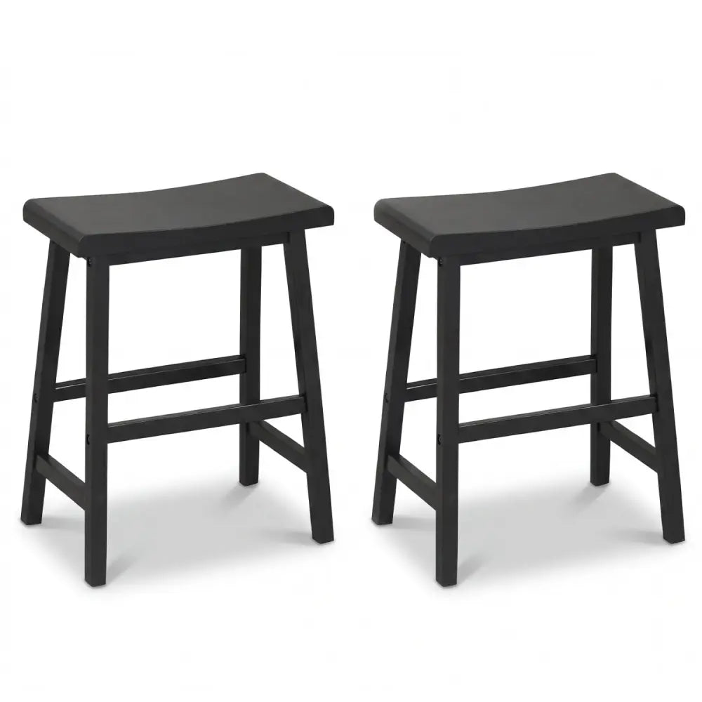 24 Inch Counter Height Stools Solid Wood Saddle Bar Stools Set of 2-Black - Black - Bar Stools