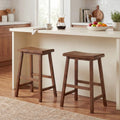 24 Inch Counter Height Stools Solid Wood Saddle Bar Stools Set of 2-Brown - Brown - Bar Stools