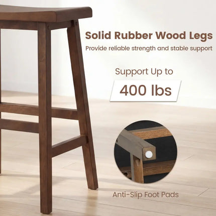 24 Inch Counter Height Stools Solid Wood Saddle Bar Stools Set of 2-Brown - Brown - Bar Stools