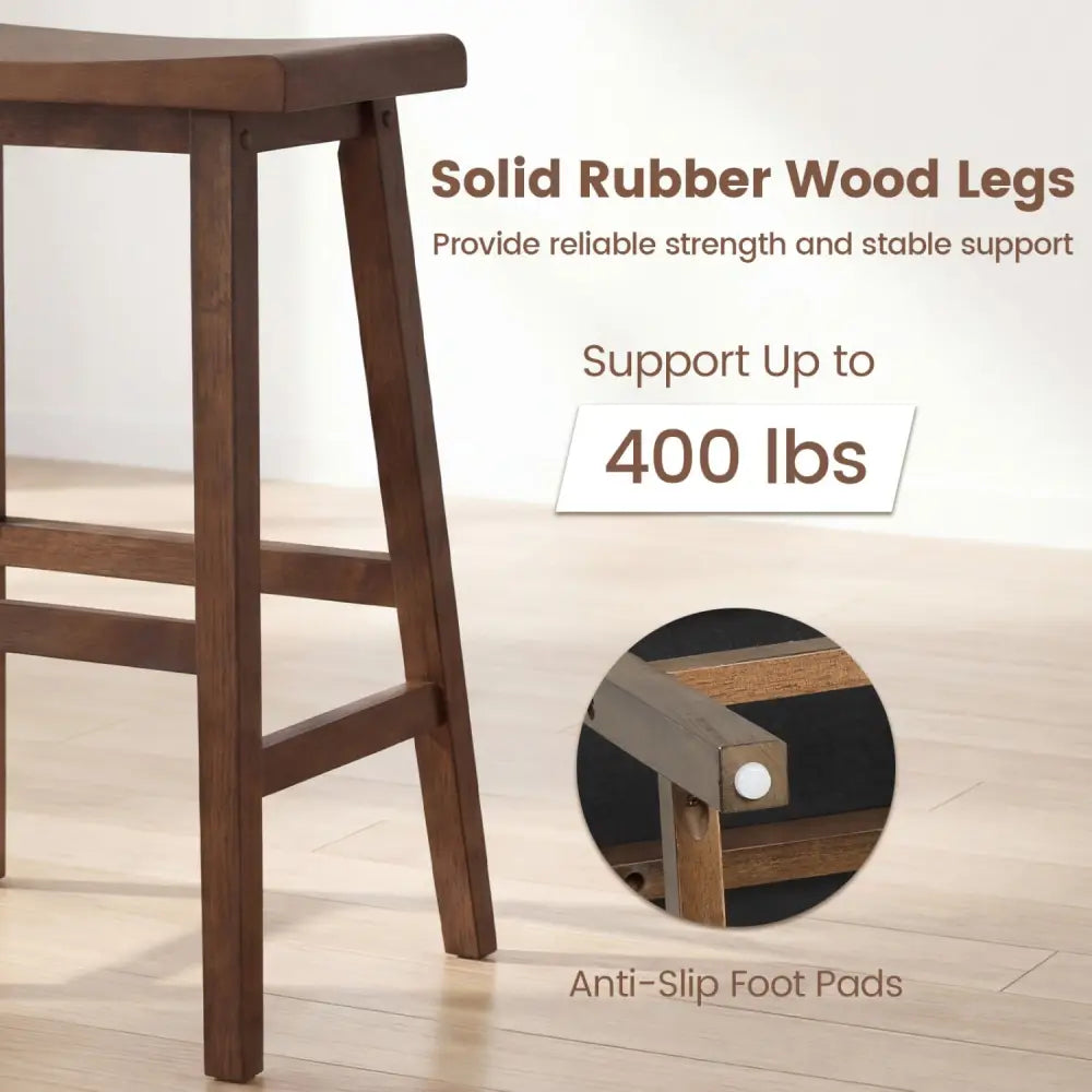 24 Inch Counter Height Stools Solid Wood Saddle Bar Stools Set of 2-Brown - Brown - Bar Stools