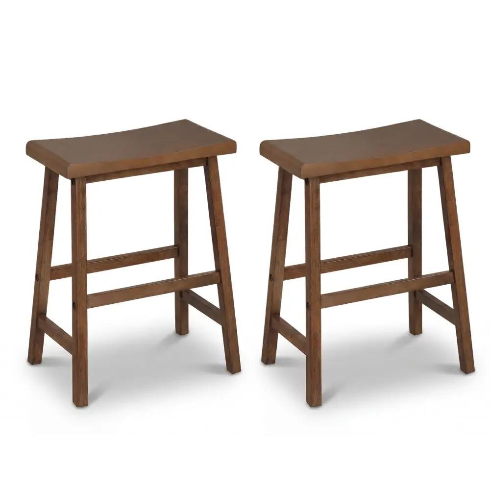 24 Inch Counter Height Stools Solid Wood Saddle Bar Stools Set of 2-Brown - Brown - Bar Stools