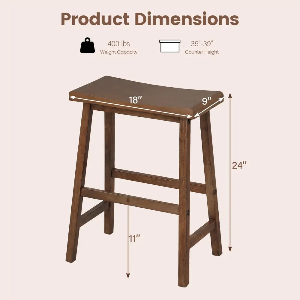 24 Inch Counter Height Stools Solid Wood Saddle Bar Stools Set of 2-Brown - Brown - Bar Stools