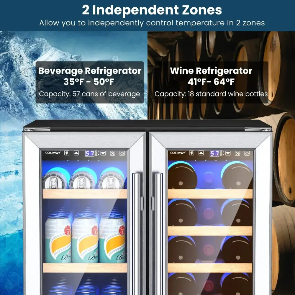 24 Inch Dual Zone Wine and Beverage Cooler-Silver Costway