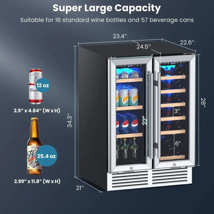 24 Inch Dual Zone Wine and Beverage Cooler-Silver Costway