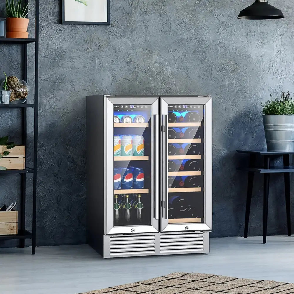24 Inch Dual Zone Wine and Beverage Cooler-Silver Costway