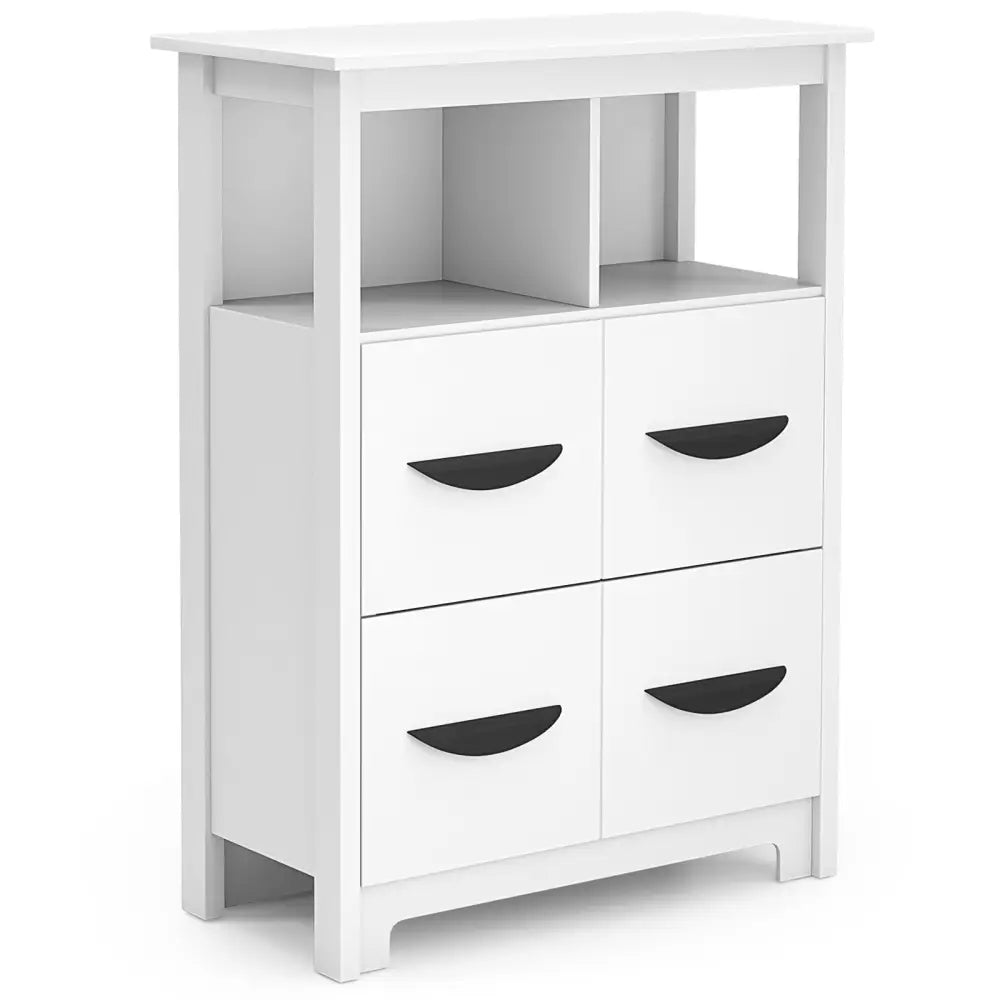 24 Inch Floor Cabinet with 2 Open Compartments and 2 Drawers-White - White - Floor Cabinets