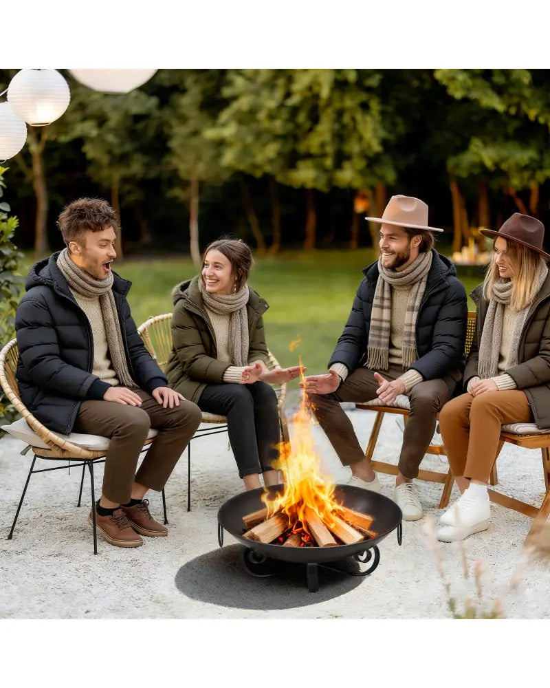 24 Inch Heavy-Duty Metal Fire Pit Bowl Outdoor Wood-Burning Firepit with Handles - Fire Pits