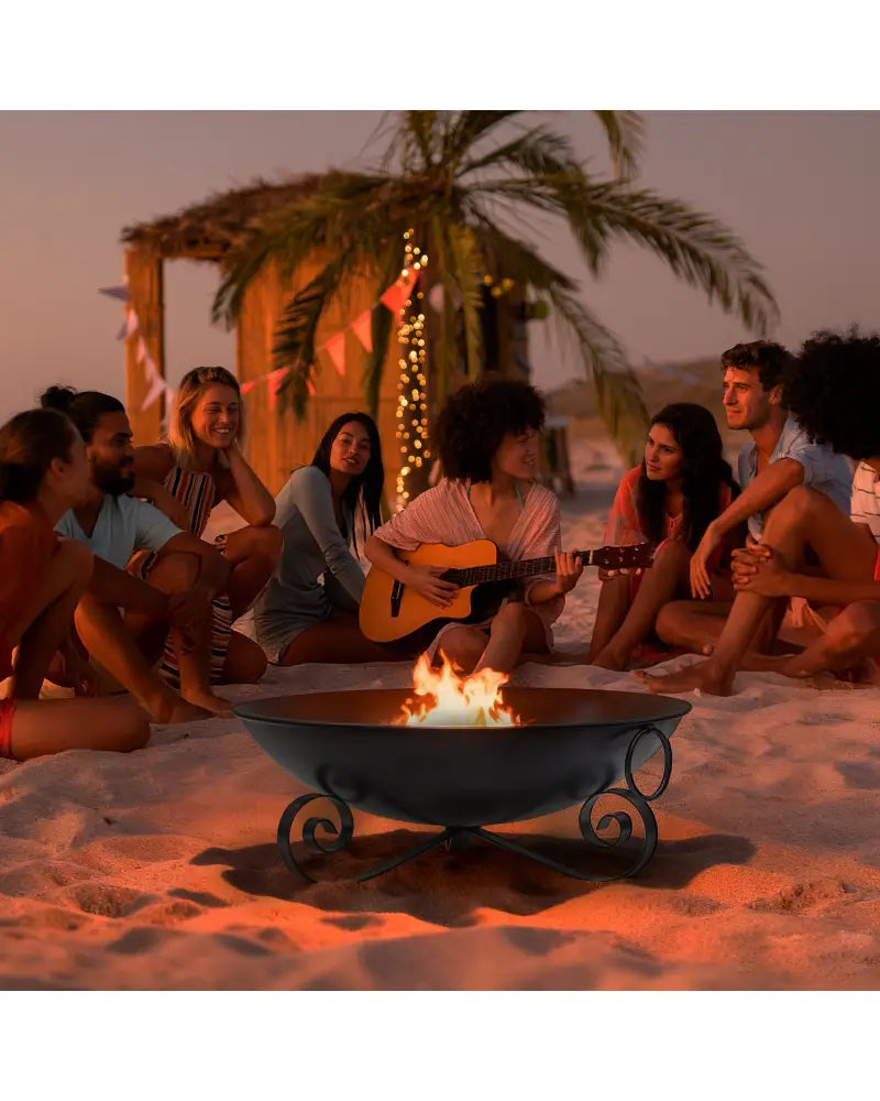24 Inch Heavy-Duty Metal Fire Pit Bowl Outdoor Wood-Burning Firepit with Handles - Fire Pits