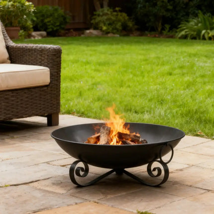 24 Inch Heavy-Duty Metal Fire Pit Bowl Outdoor Wood-Burning Firepit with Handles - Fire Pits