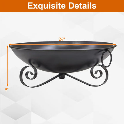 24 Inch Heavy-Duty Metal Fire Pit Bowl Outdoor Wood-Burning Firepit with Handles - Fire Pits