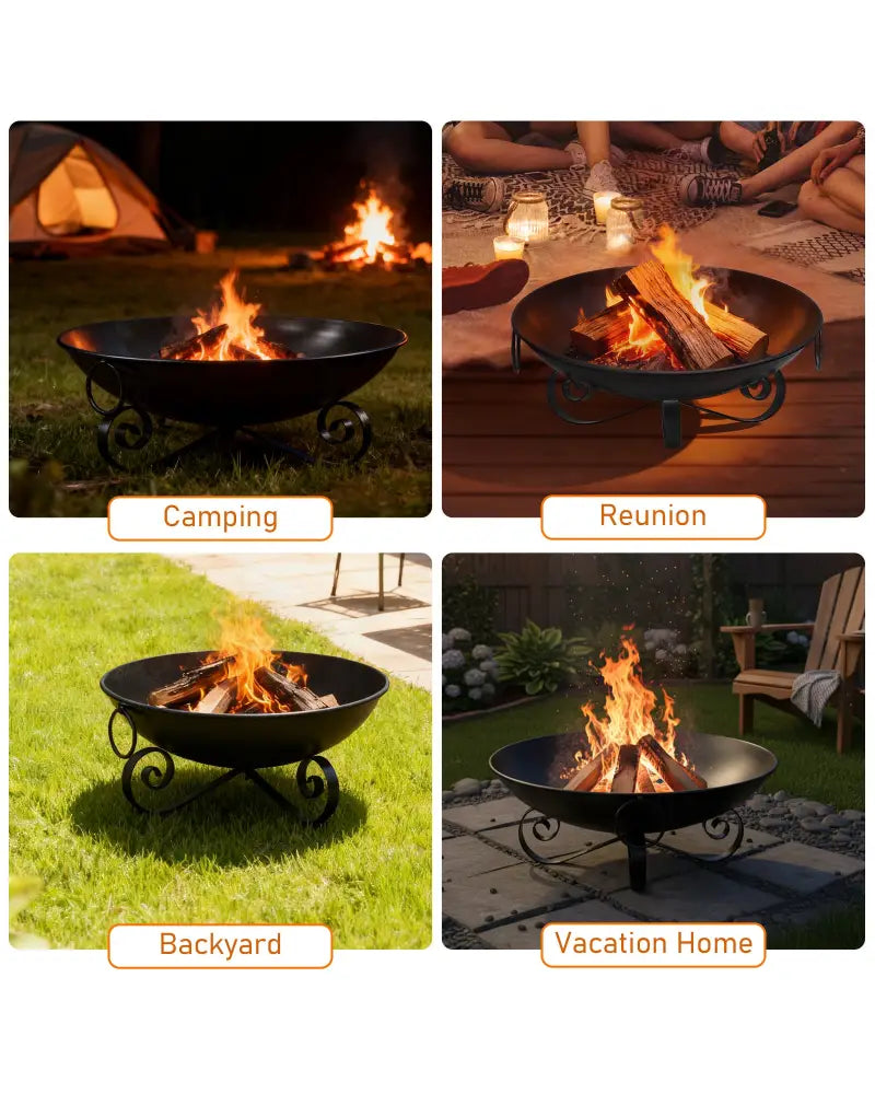24 Inch Heavy-Duty Metal Fire Pit Bowl Outdoor Wood-Burning Firepit with Handles - Fire Pits
