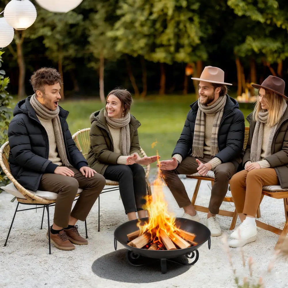 24 Inch Heavy-Duty Metal Fire Pit Bowl Outdoor Wood-Burning Firepit with Handles - Fire Pits