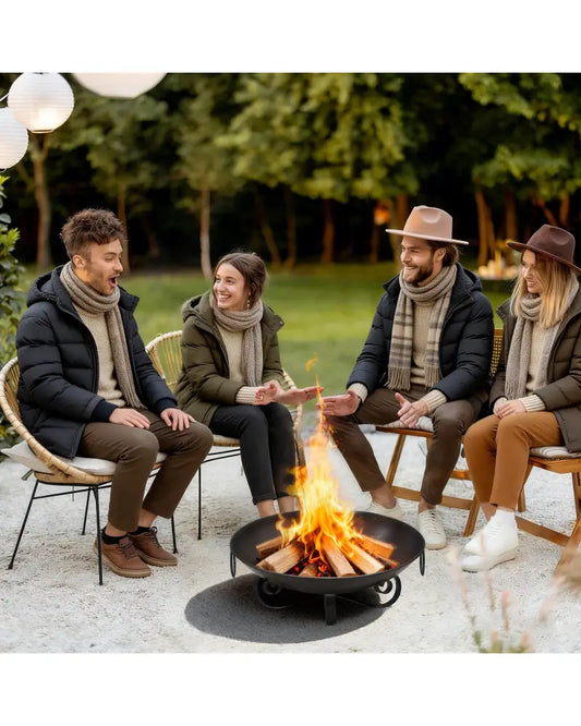 24 Inch Heavy-Duty Metal Fire Pit Bowl Outdoor Wood-Burning Firepit with Handles - Fire Pits