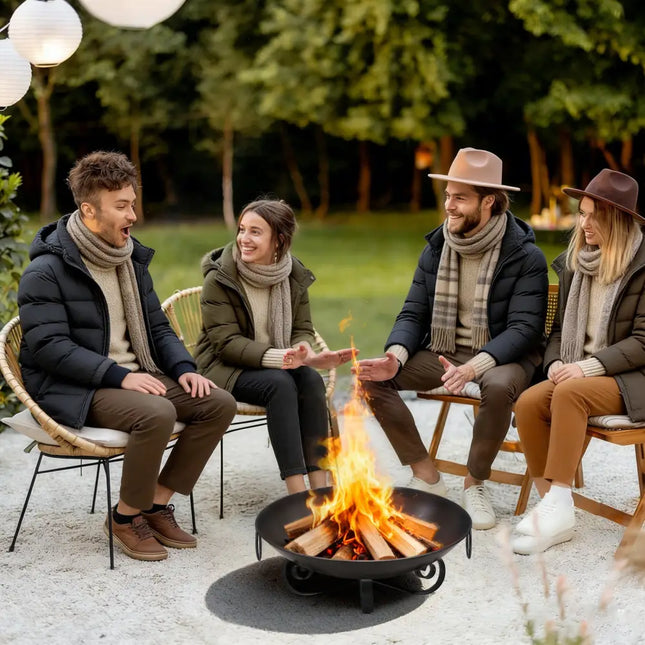 24 Inch Heavy-Duty Metal Fire Pit Bowl Outdoor Wood-Burning Firepit with Handles - Fire Pits