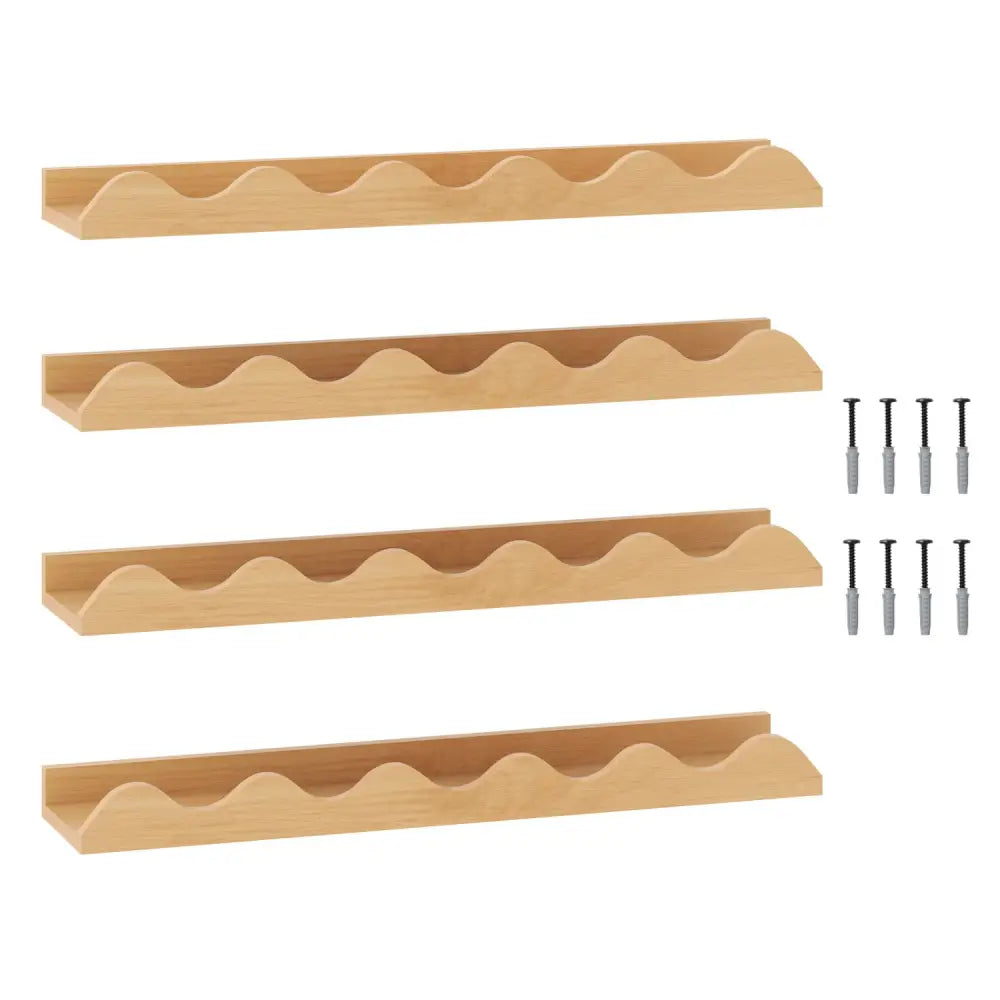 24 Inch Kids Bookshelf Set of 4 Wall-Mounted Picture Ledge Shelf-Natural - Natural - Bookcases