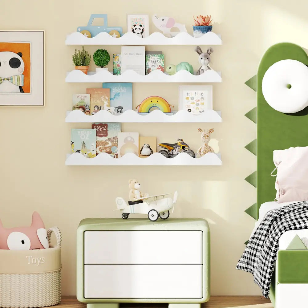 24 Inch Kids Bookshelf Set of 4 Wall-Mounted Picture Ledge Shelf-White - White - Bookcases
