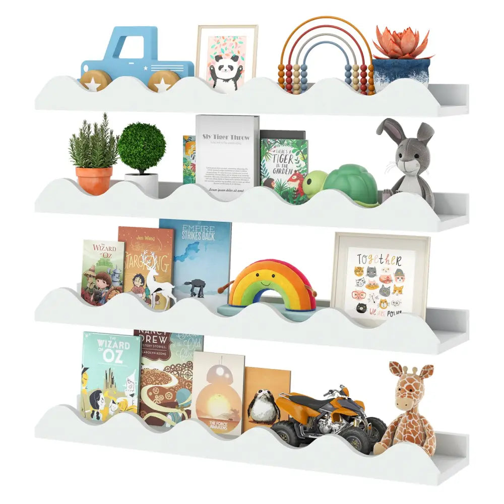 24 Inch Kids Bookshelf Set of 4 Wall-Mounted Picture Ledge Shelf-White - White - Bookcases