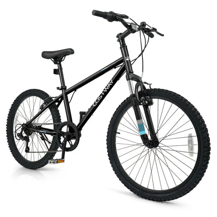 24 Inch Kids Mountain Bike Child Bicycle for Boys Girls Aged 8+ Years Old Black - Oasis Home Essentials