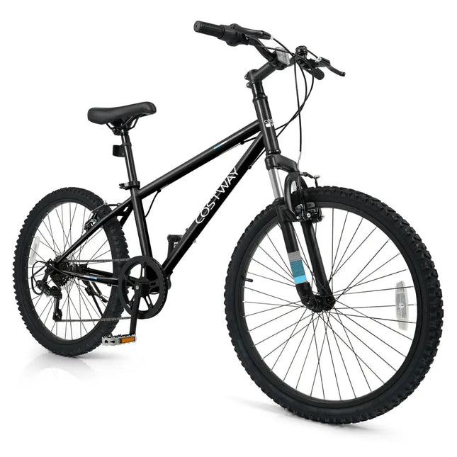 24 Inch Kids Mountain Bike Child Bicycle for Boys Girls Aged 8+ Years Old Black - Oasis Home Essentials