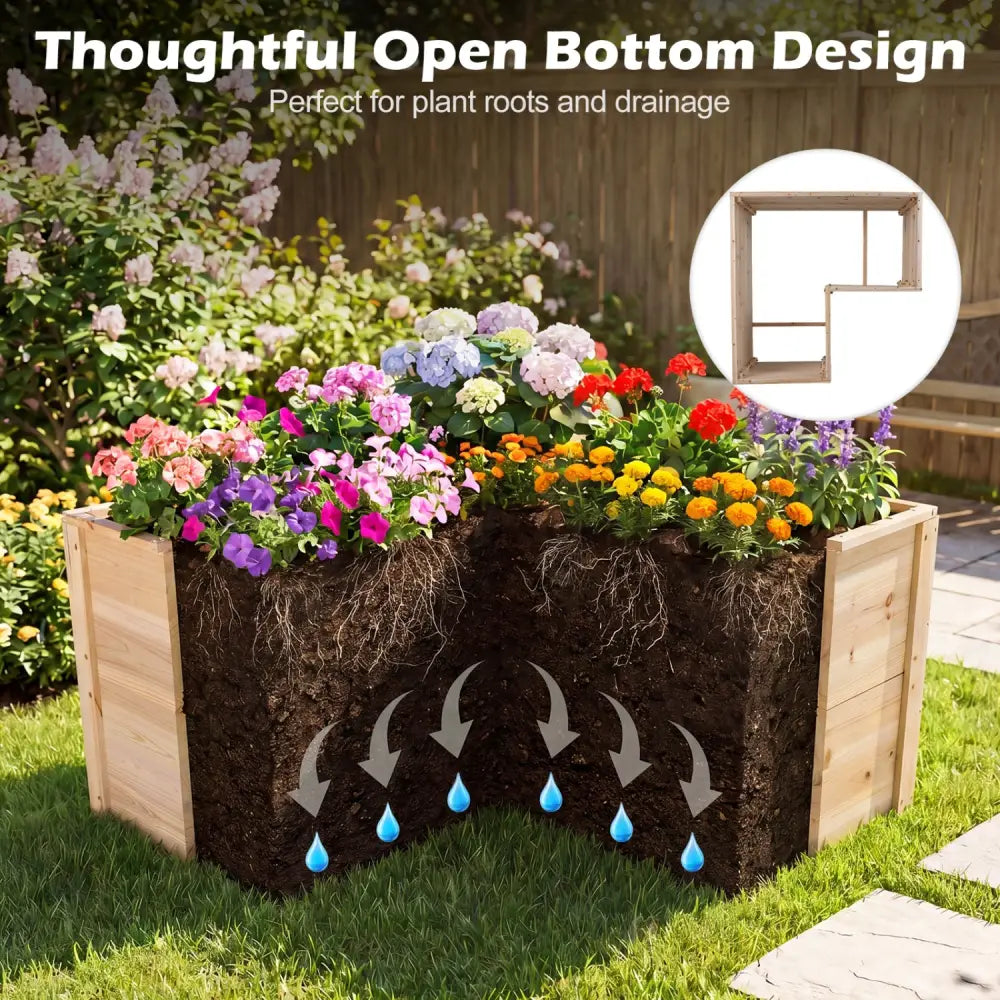 24 Inch L-Shaped Wooden Raised Garden Bed with Open-Ended Base-Natural - Natural - Raised Garden Beds