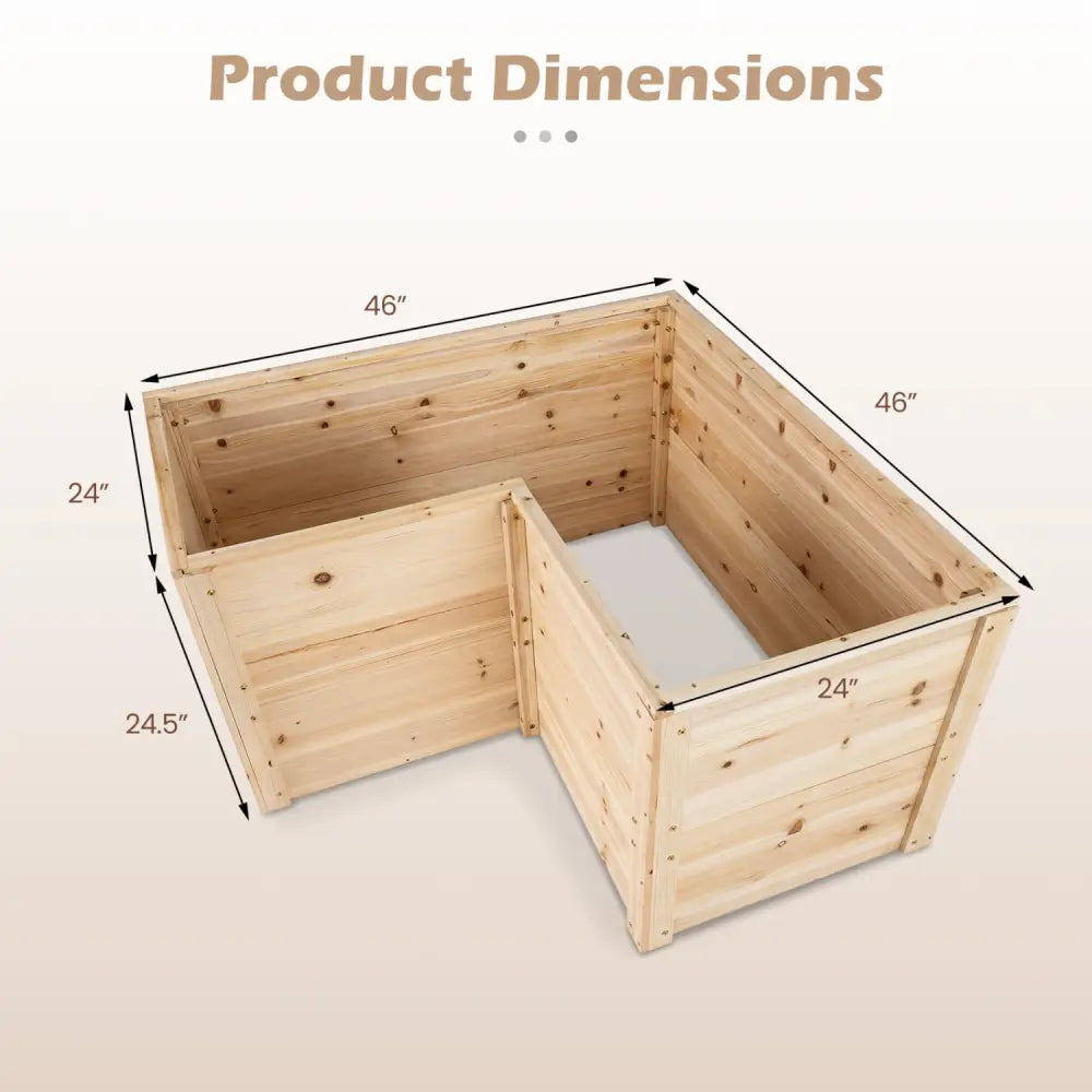 24 Inch L-Shaped Wooden Raised Garden Bed with Open-Ended Base-Natural - Natural - Raised Garden Beds
