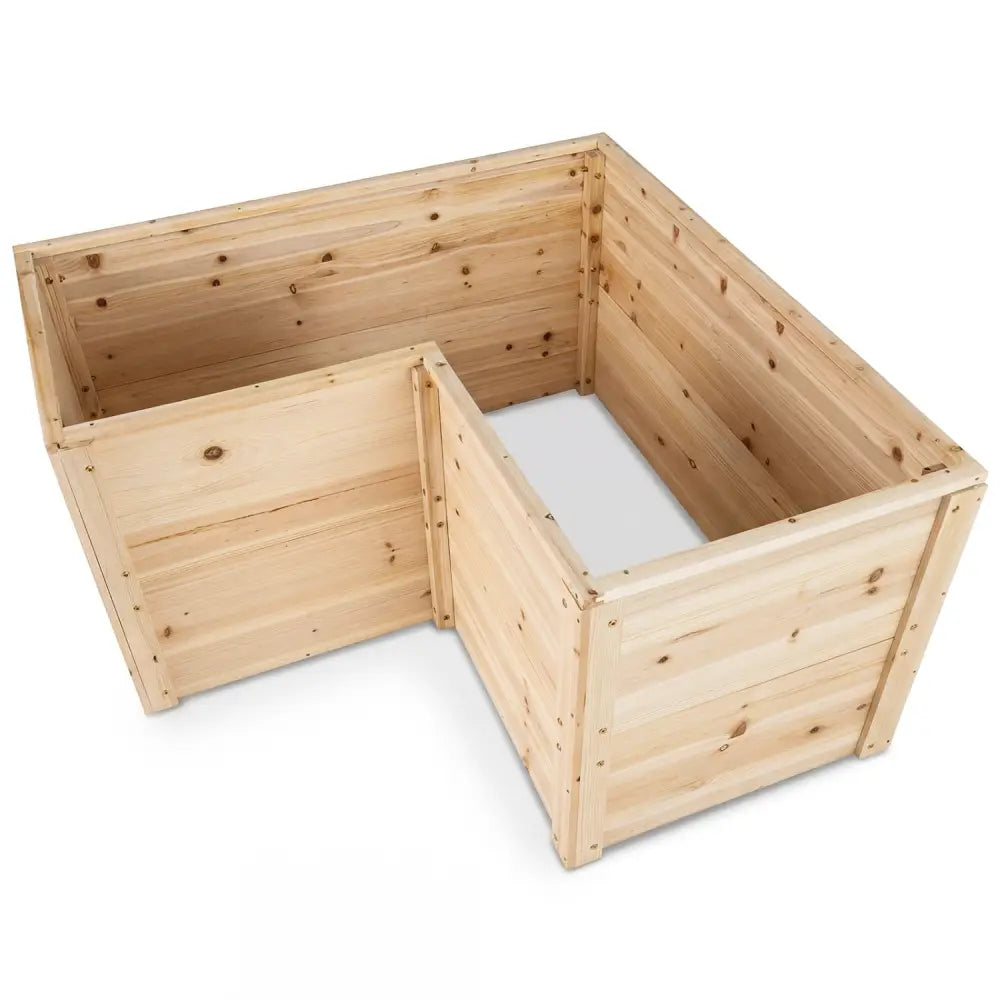 24 Inch L-Shaped Wooden Raised Garden Bed with Open-Ended Base-Natural - Natural - Raised Garden Beds