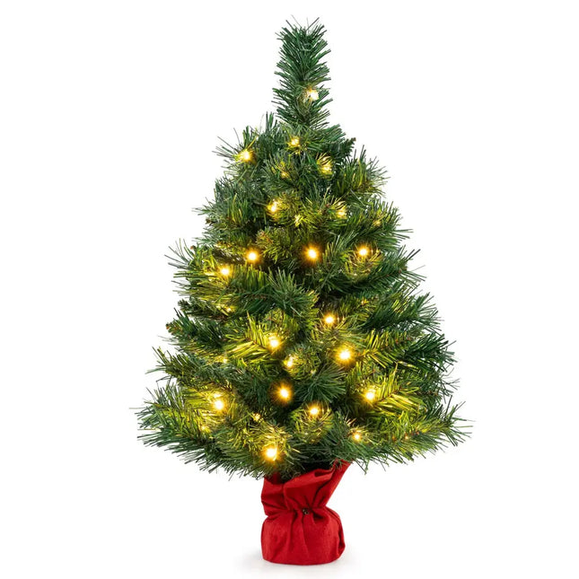 24 Inch Mini Pre-Lit Christmas Tree Small Tabletop Fir Xmas Tree - Green - Christmas Tree